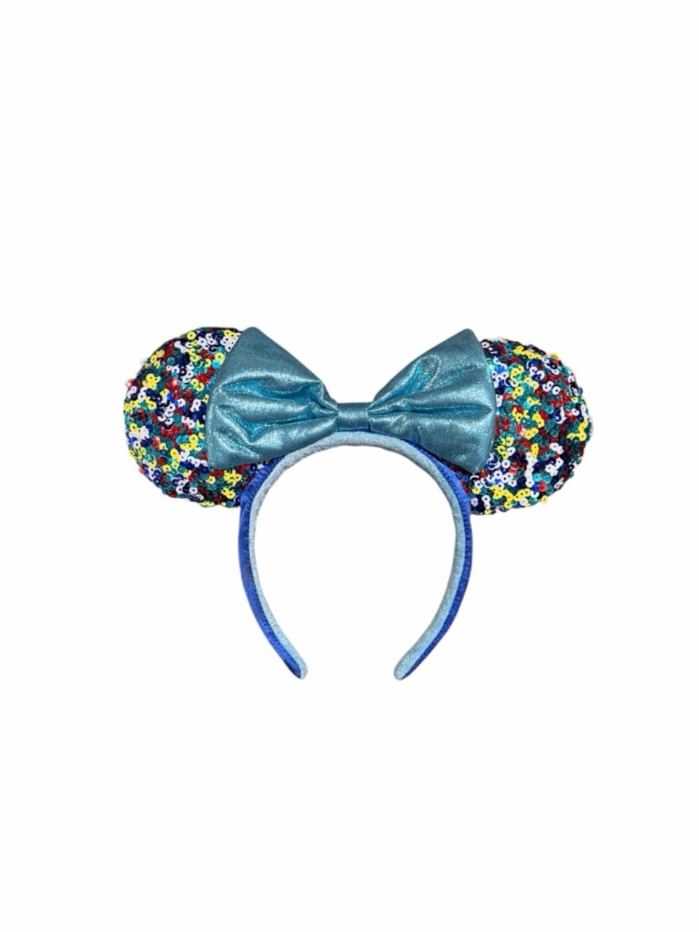 Disney Blue Sequin Minnie Ears Headband with Multicolor Sequins